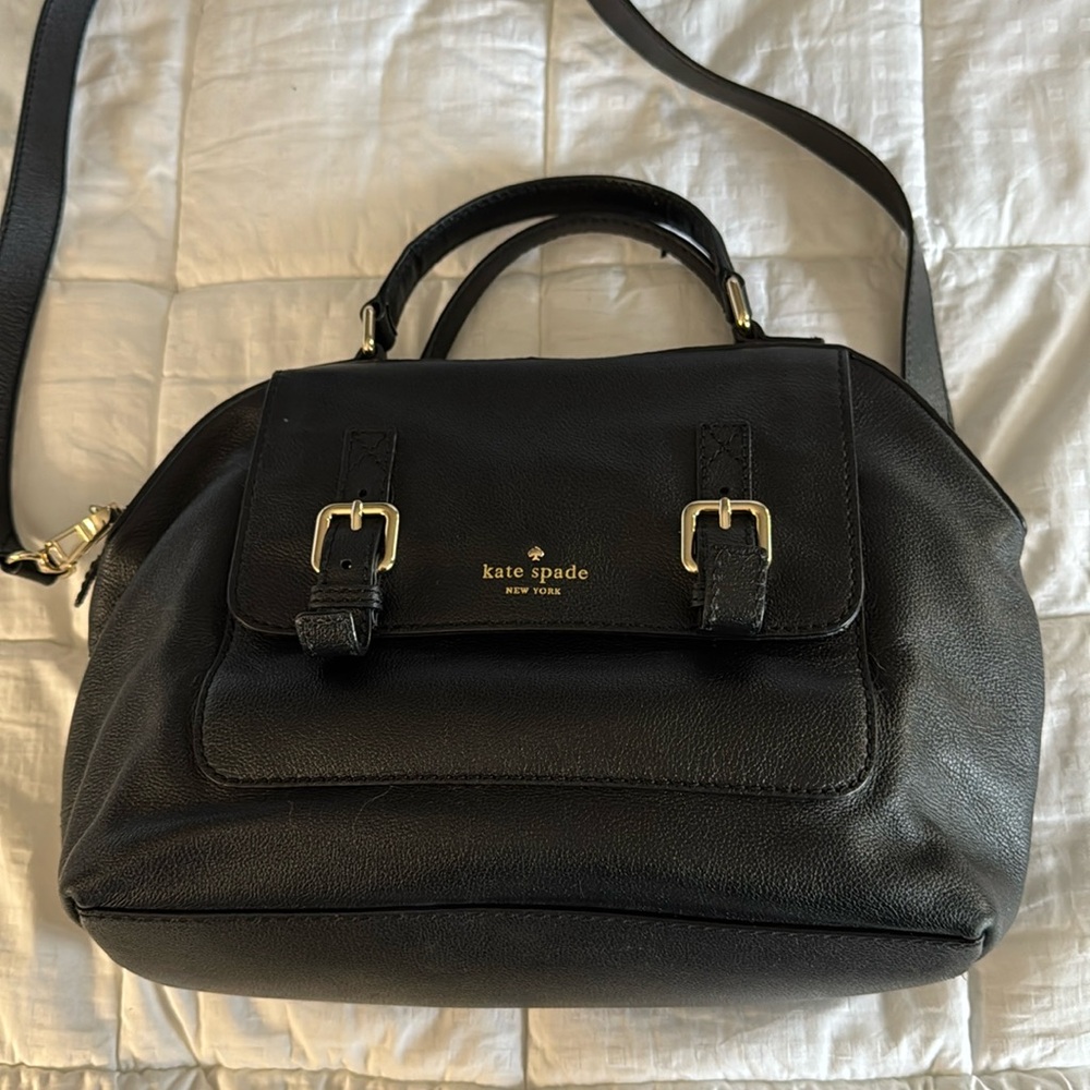 Kate Spade Cruiser black Leather Satchel Shoulder Handbag Purse
11”w 9”h 4”d